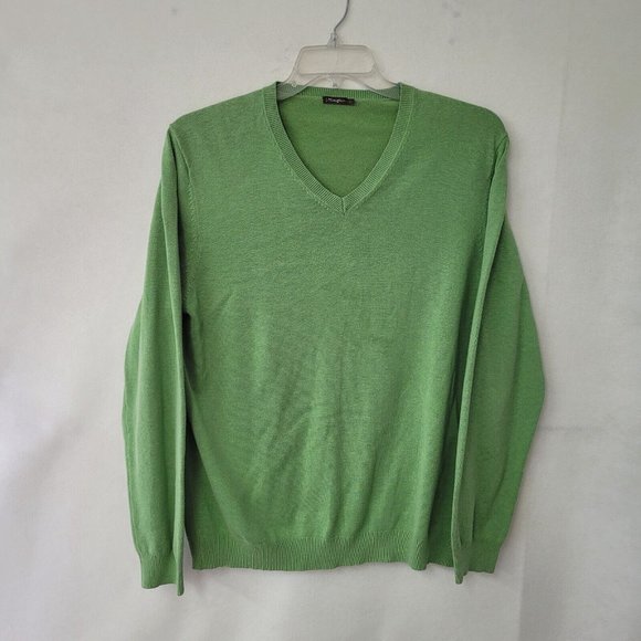 J McLaughlin Sweater Men‎ L Long Sleeve V-Neck Classic Office Teacher Green - Picture 1 of 12